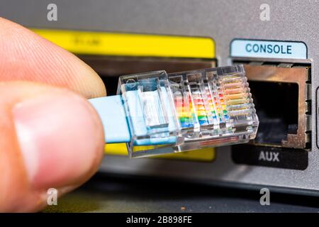 Router console cable for accessing cmmand line interface Stock Photo