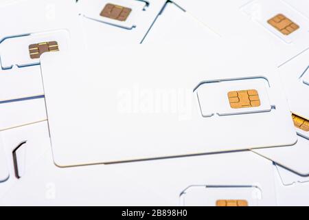 Bunch of blank sim cards for international use Stock Photo