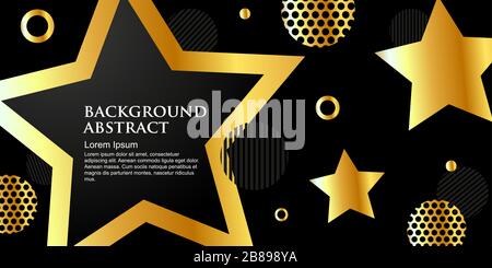 golden banner, shining star shapes on a black background. Template with place for text. Luxurious style Stock Vector