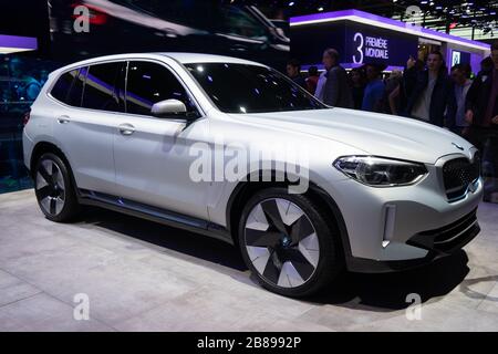 Paris, Ile de France / France - October 07 2018 : BMW iX3 Concept Preview at 2018 Paris Motor Show Mondial Stock Photo