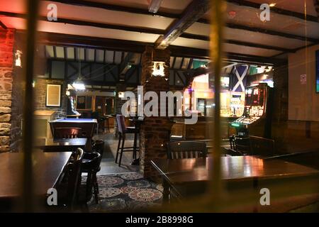 Swansea, Wales, UK. 20th March 2020 An empty pub in the centre of Swansea, Wales after the UK government orders all pubs, clubs and restaurants to close, as the effort to contain the Coronavirus outbreak is increased. Credit : Robert Melen/Alamy Live News. Stock Photo