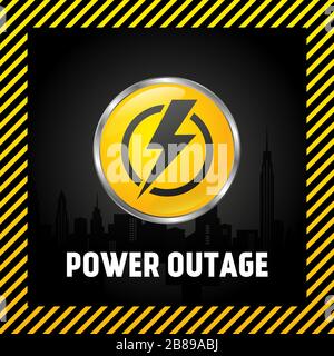 Large power off button, warning poster in yellow and black. 3D style Stock Vector