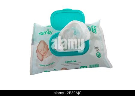 Mamia baby wet wipes on isolated white background Stock Photo