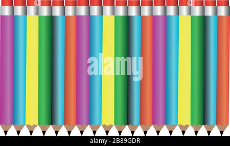colored pencil set loosely arranged - vector on white background. Stock Vector