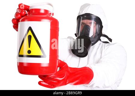 Medic in hazardous materials protective suit isolated on white Stock Photo