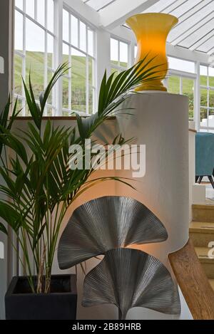 Art Deco fan shaped up lighters in the Palm Court Lounge at the Burgh Island Hotel on the south Devon Coast, England, UK Stock Photo