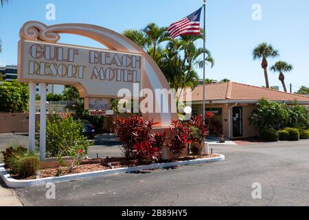 The Gulf Beach Resort Motel on Lido Key in Sarasota Florida, United States is an example of motels built in the area after WW2 retaining same design. Stock Photo