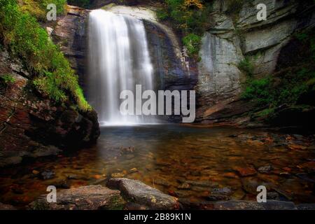 Looking Glass Falls in Autumn Stock Photo