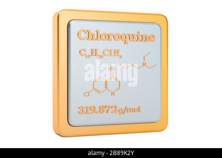 Chloroquine icon. Icon, chemical formula, molecular structure. 3D rendering isolated on white background Stock Photo
