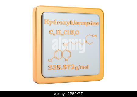 Hydroxychloroquine icon. Icon, chemical formula of HCQ, molecular structure. 3D rendering isolated on white background Stock Photo