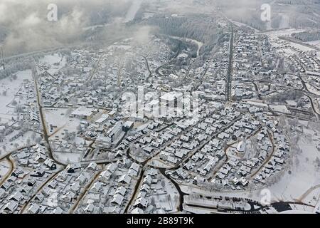 , city centre of Winterberg with church St. Jakobus, 26.01.2013, aerial view, Germany, North Rhine-Westphalia, Sauerland, Winterberg Stock Photo