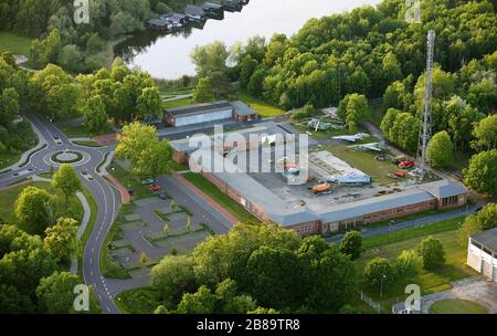 , Aviation Museum at lake Claassee in Rechlin, 23.05.2011, aerial view, Germany, Mecklenburg-Western Pomerania, Rechlin Stock Photo