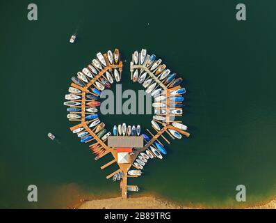 , Marina at the Rurstausee at Seehof near Heimbach, 25.09.2011, aerial view, Germany, North Rhine-Westphalia, Eifel National Park, Heimbach Stock Photo