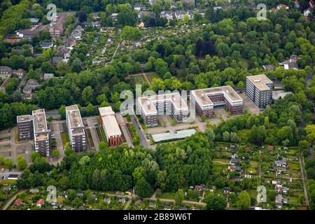 municipal cemetery, jewish cemetery and office buildings at Wasserstrasse in Bochum-Wiemelhausen, 20.06.2015, aerial view, Germany, North Rhine-Westphalia, Ruhr Area, Bochum Stock Photo