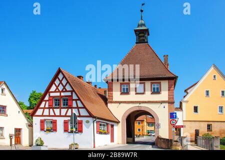 town gate and customs house, Germany, Bavaria, Middle Franconia, Mittelfranken, Merkendorf Stock Photo