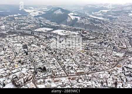 , city of Meschede with monastery Koenigswinter, 26.01.2013, aerial view, Germany, North Rhine-Westphalia, Sauerland, Meschede Stock Photo
