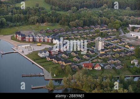 , Housing estate in North Rechlin at lake Claassee, 23.05.2011, aerial view, Germany, Mecklenburg-Western Pomerania, Rechlin Stock Photo