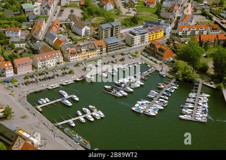, im-jaich city harbour of Waren/Mueritz, 23.05.2011, aerial view, Germany, Mecklenburg-Western Pomerania, Waren (Mueritz) Stock Photo