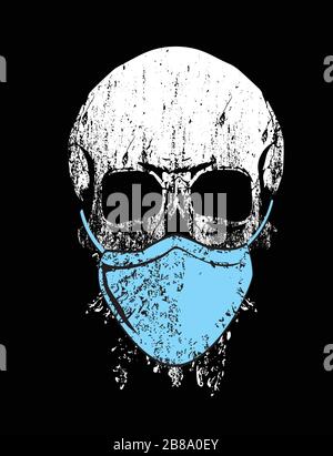 Vector illustration for human skull t-shirt with chinstrap on black background Stock Vector