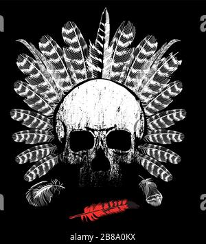 Vector illustration of biker design of a indian chief skull isolated on black Stock Vector