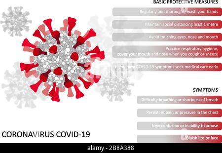 Coronavirus disease outbreak infographic. Protective measures and symptoms Stock Vector