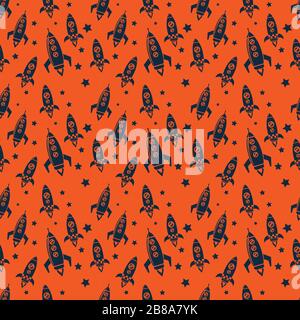 rocket and star seamless pattern vector illustration Stock Vector