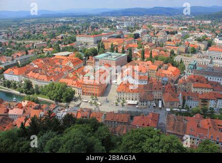 Ljubljana historic center, National University Library area, Slovenia Stock Photo