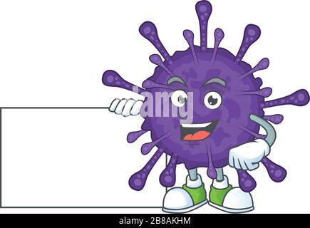 Funny coronavirinae cartoon design Thumbs up with a white board Stock Vector