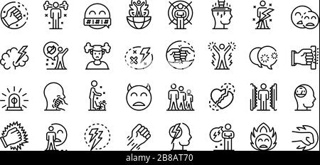Rage icons set, outline style Stock Vector