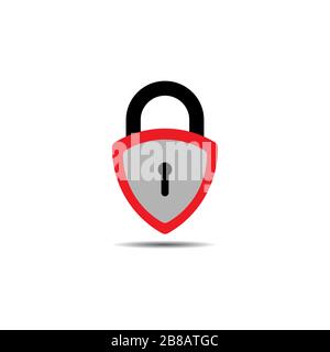Lockdown sign illustration isolated on white background. Red Gray shield padlock shape icon. Security logo concept. Protection design element. Lock Stock Vector