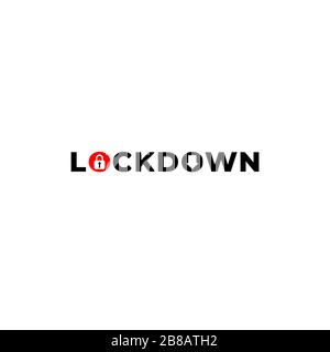 Lockdown sign illustration isolated on white background. padlock, down arrow, red ellipse shape icon. Warning logo concept. Protection design element. Stock Vector