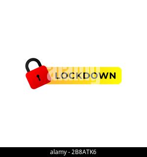 Lockdown sign illustration isolated on white background. Protection design element. Lock logo template. Red padlock icon with yellow label.  Security Stock Vector