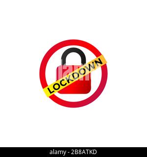 Lockdown sign illustration isolated on white background. Red padlock icon Security logo concept. Protection design element. Lock logo template. Stock Vector