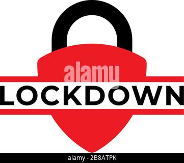 Lockdown sign illustration isolated on white background. Protection design element. Lock logo template. Red shield padlock icon. Security logo concept Stock Vector