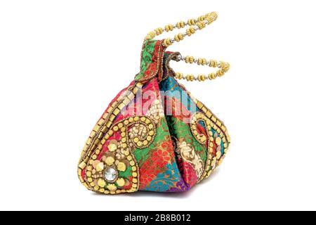 Traditional Indian Hand bag on white background Stock Photo