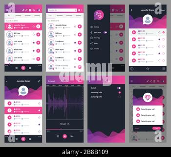 call recorder ui app mobile user interface Stock Vector