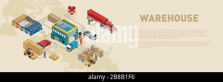 Graphic structure of process of loading and goods in warehouse in global logistics system Stock Vector