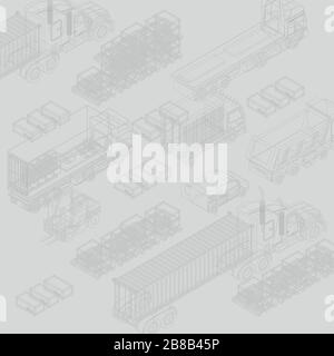 Draft design of delivery cargo trucks and packages Stock Vector