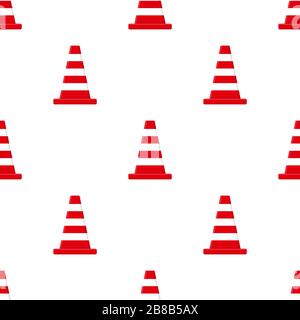 Seamless pattern with traffic cones isolated on white background. Cartoon style. Vector illustration for design, web, wrapping paper, fabric, wallpape Stock Vector