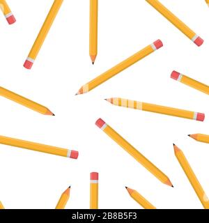 Seamless pattern with pencils isolated on white background. Cartoon style. Vector illustration for design, web, wrapping paper, fabric, wallpaper. Stock Vector