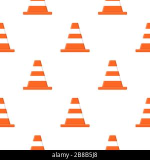 Seamless pattern with traffic cones isolated on white background. Cartoon style. Vector illustration for design, web, wrapping paper, fabric, wallpape Stock Vector