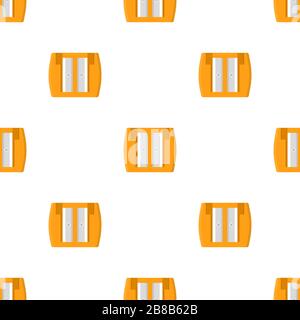 Seamless pattern with pencil orange sharpener on white background. Cartoon style. Vector illustration for design, web, wrapping paper, fabric. Stock Vector