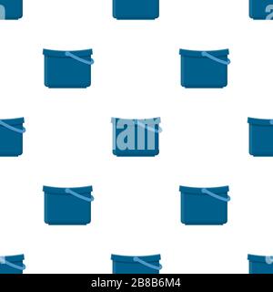 Seamless pattern with plastic blue bucket empty or with water on white background. Cartoon style. Vector illustration for design, web, wrapping paper, Stock Vector