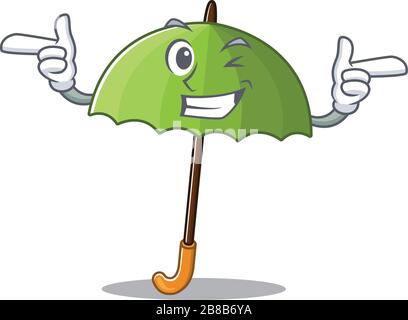 Smiley green umbrella cartoon design style showing wink eye Stock Vector