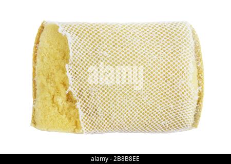 Sponge, Old Sponge Wash, Dish washing sponge, Absorbent Yellow Sponges cleaning Isolated on white background Stock Photo