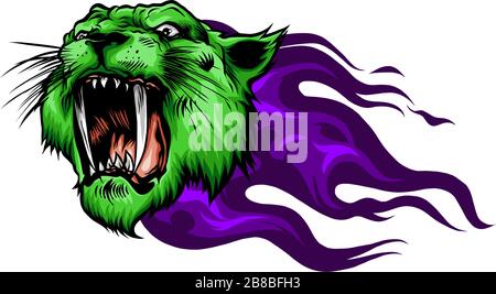 head Jaguar with Flame Tattoo vector illustration Stock Vector