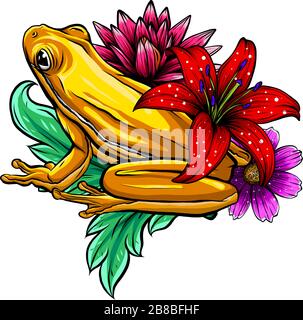 tropical Frog with flowers vector illustration image Stock Vector Image ...