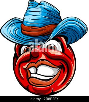 Cute smiling emoticon wearing cowboy hat, emoji, smiley Stock Vector