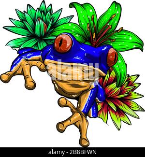 tropical Frog with flowers vector illustration image Stock Vector Image ...