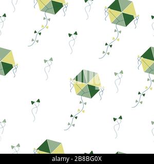 seamless pattern with kites in green and yellow colors vector Stock Vector